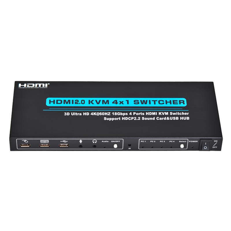 V2.0 HDMI KVM 4x1 스위치 지원 Ultra HD 4Kx2K @ 60Hz HDCP2.2 18Gbps 사운드 카드 및 USB 허브