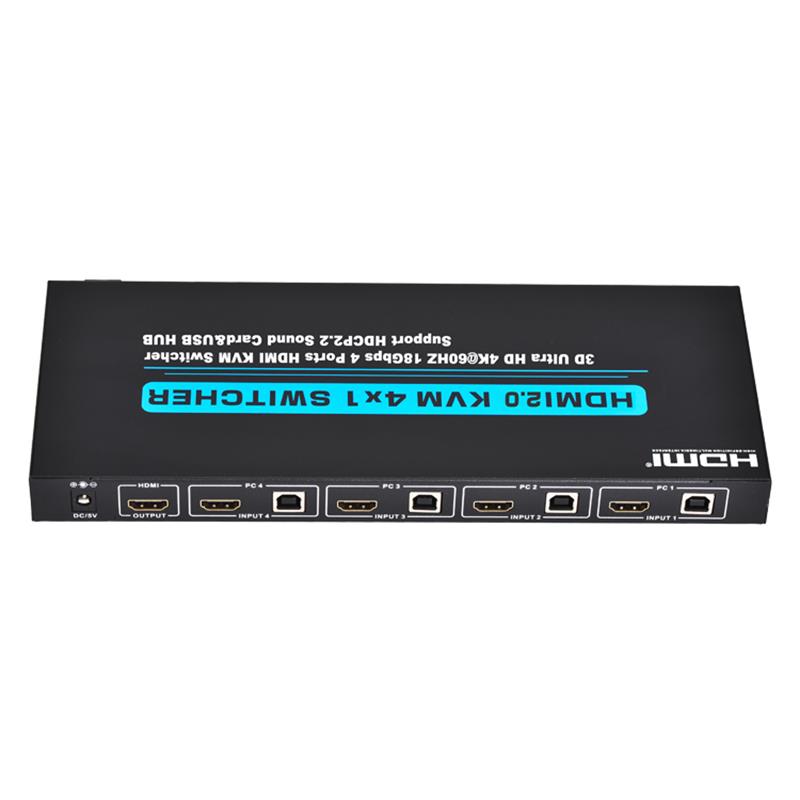 V2.0 HDMI KVM 4x1 스위치 지원 Ultra HD 4Kx2K @ 60Hz HDCP2.2 18Gbps 사운드 카드 및 USB 허브