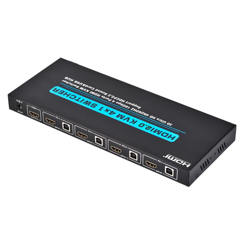 V2.0 HDMI KVM 4x1 스위치 지원 Ultra HD 4Kx2K @ 60Hz HDCP2.2 18Gbps 사운드 카드 및 USB 허브