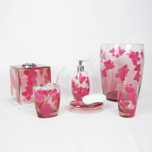 데칼 욕실 액세서리 세트와 투명 유리