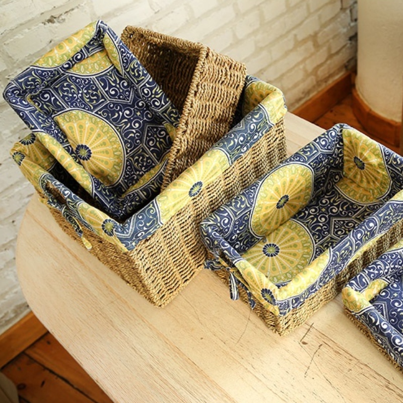 늘어선을 가진 Seagrass 침실 저장 바구니