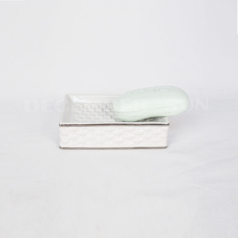 2020 최고의 가격 화이트 도자기 대나무 직조 욕실 세트 액세서리