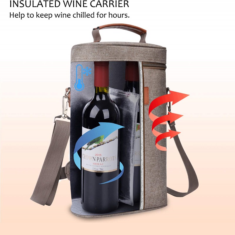 SGC32 사용자 정의 절연 토트 와인 피크닉 가방 도매 여행 패딩 핸들 와인 가방 2 병 조절 어깨 스트랩