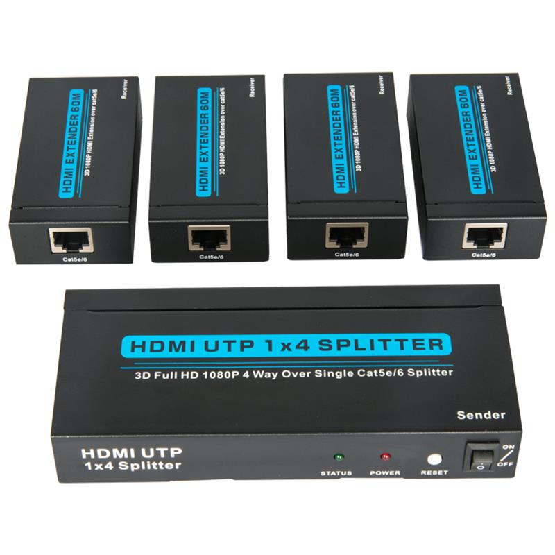 60m까지 4 개의 수신기를 가진 단 하나 Cat5e / 6에 4 개의 항구 HDMI UTP 1x4 쪼개는 도구