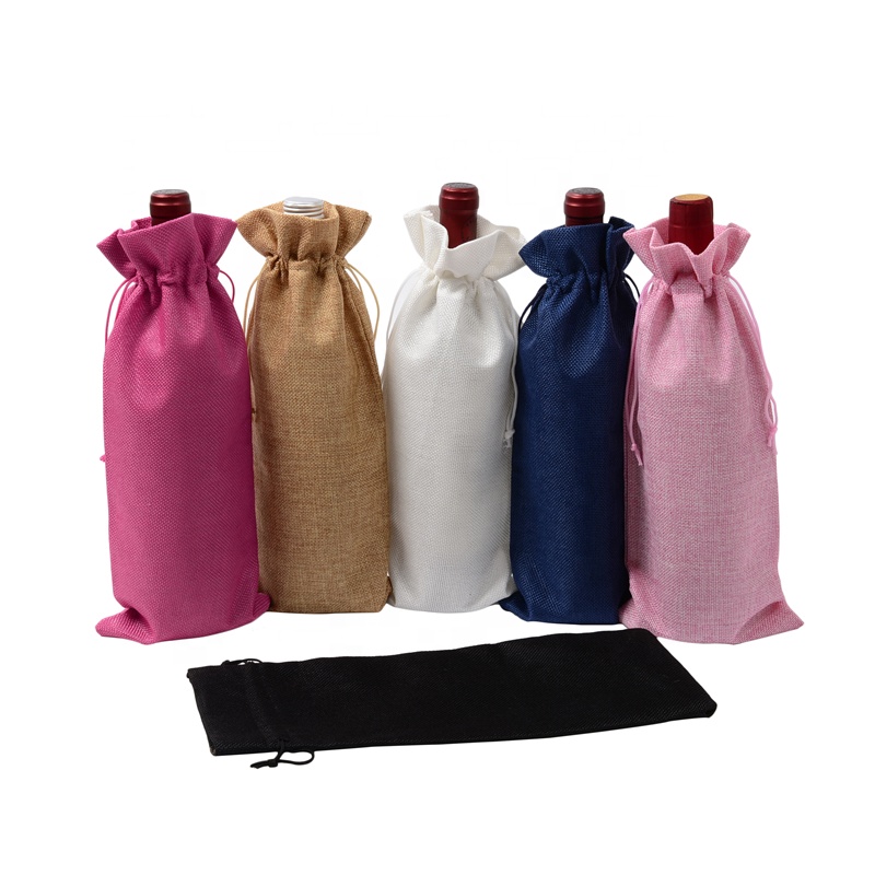 SGS53 시골 황마 굵은 베 포도주 봉지 끈 와인 뚜껑 중복 사용 가능한 병 포장 선물 가방 포도주 주머니
