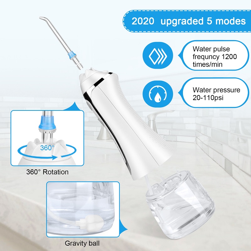 H2ofloss 물 Flosser 직업적인 코드가없는 치과 구두 Irrigator-이 청소를위한 휴대용과 재충전 용 IPX7 방수 물 Flossing, 300ml 저수지 가정과 여행 (HF-2)