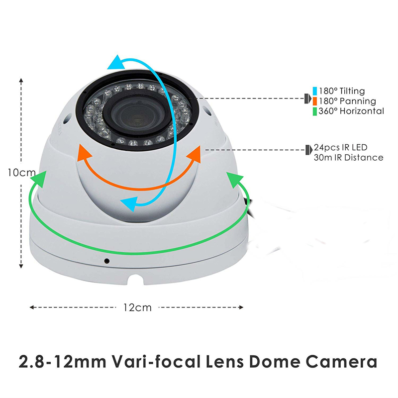 5. MP XMeye IMX 335 + hi3516EV300 2.8 - 12mm 줌 렌즈 30m 적외선 범위 반구 IP 카메라