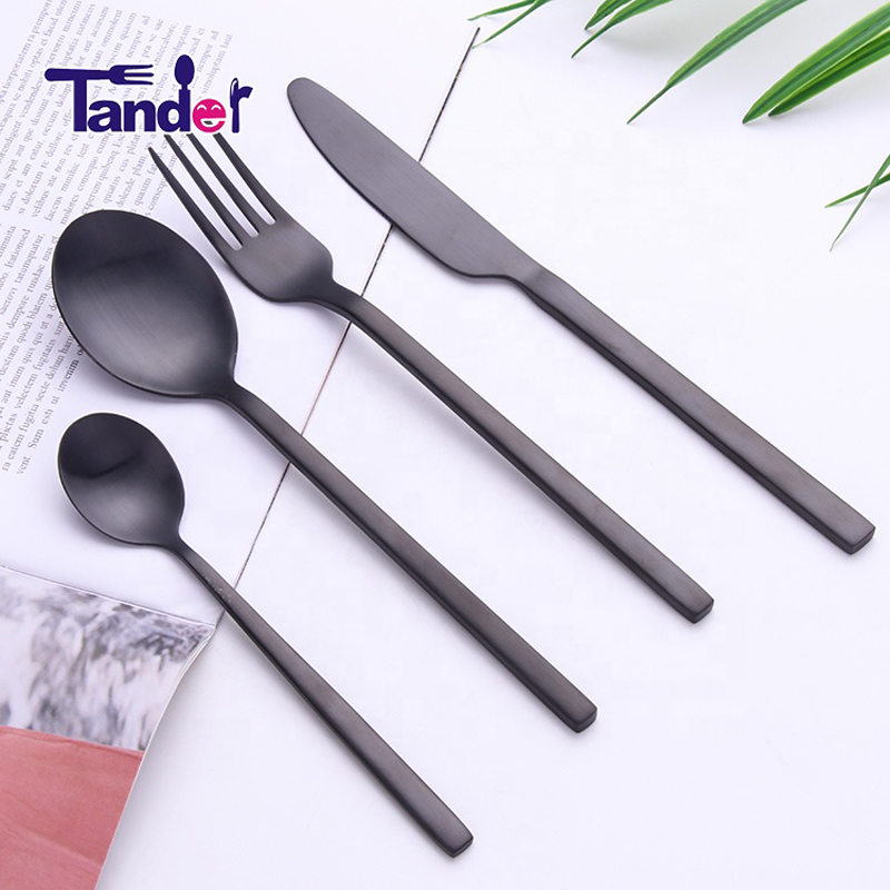 재고 검은색 식기, 무 광 검은색 식기 세트, Pvd 코팅 숟가락 포크 세트