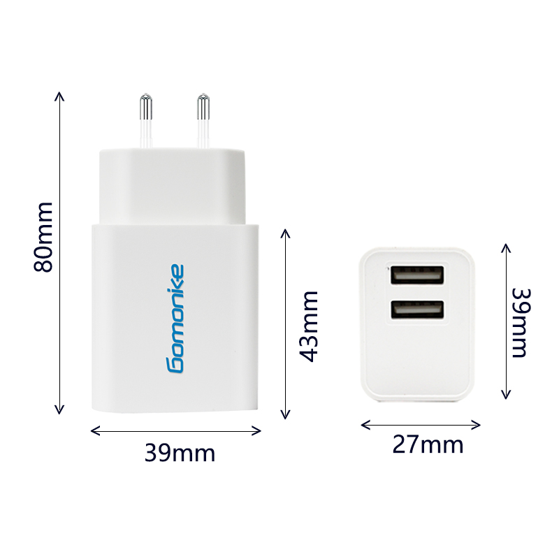 유럽 ​​플러그 어댑터, 2.1A iPhone, Samsung, LG, 안드로이드 폰과 호환되는 듀얼 USB 벽 충전기