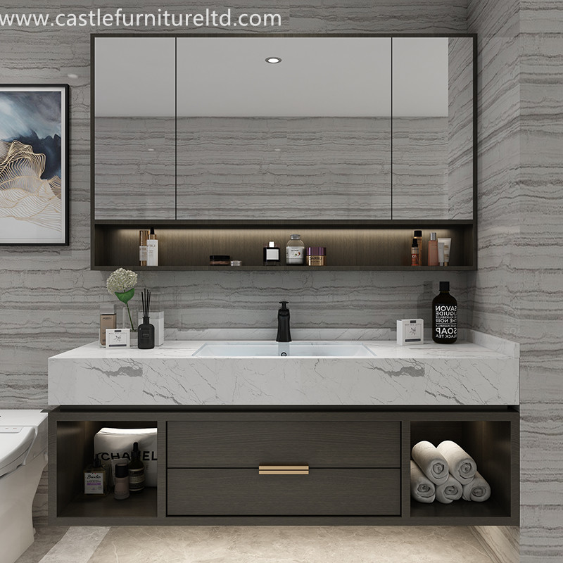 오크 욕실 캐비닛 북유럽 간단한 단단한 나무 캐비닛 욕실 지능형 거울 욕실 세척 양치질 무대 대리석 세면대 조합