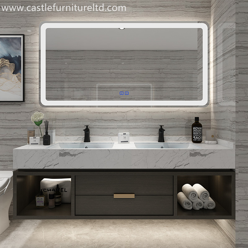오크 욕실 캐비닛 북유럽 간단한 단단한 나무 캐비닛 욕실 지능형 거울 욕실 세척 양치질 무대 대리석 세면대 조합