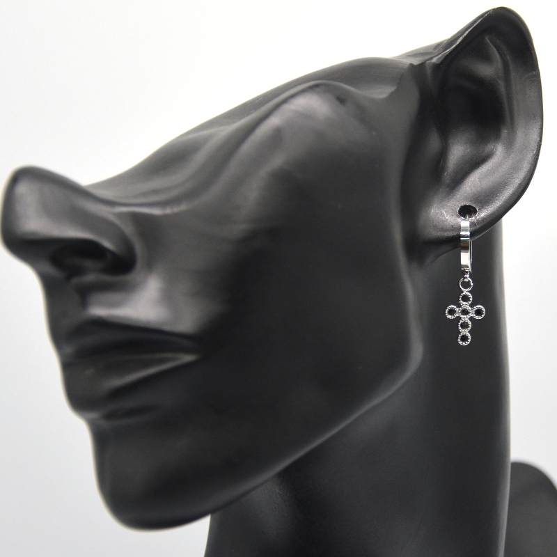 실버 크로스 귀걸이 큐빅 지르코니아 네일 세팅 작은 원형 귀걸이 매달려 크로스 유니섹스 중국 Ruifanbao 쥬얼리 가공 공장