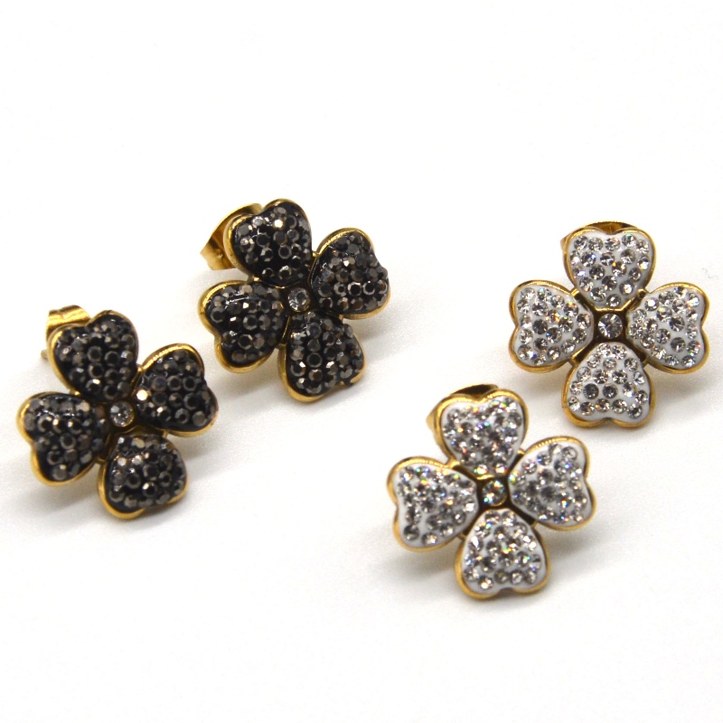 소녀와 숙녀에게 적합한 네잎 클로버 귀걸이, 하트 모양의 흑백 귀걸이, 중국 Ruifanbao 보석 가공 공장