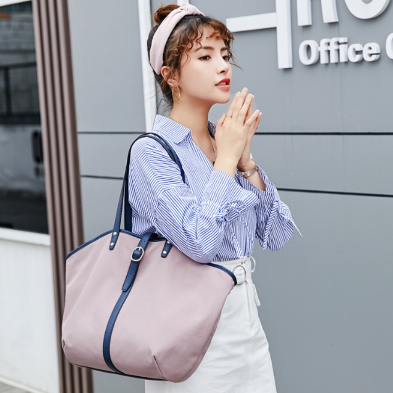 공장 도매 청소년 여자 패션 캐주얼 트렌드 천 슈퍼 섬유 자기 버튼 나일론 직물 단색 어깨 가방