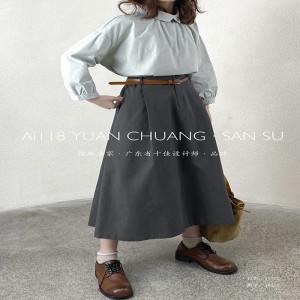 헐렁한 디자인 미니멀리스트 스트레이트 스타일 캐주얼 솔리드 컬러 코튼 및 리넨 오버 사이즈 커스텀 미디 스커트 16532