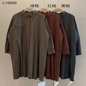 박 시한 디자인 심 플 한 캐 주 얼 프린트 컬러 면 마 오 버 사이즈 15609 셔츠 원피스