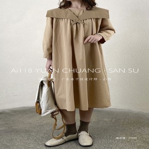 헐렁한 디자인 미니멀리스트 스타일리쉬 캐주얼 솔리드 컬러 프린트 컬러 코튼 및 리넨 오버 사이즈 커스텀 19595 셔츠 드레스