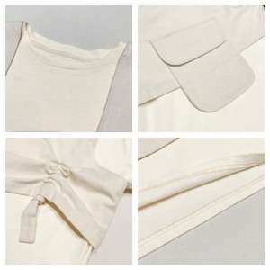 헐렁한 디자인 미니멀리스트 라운드 칼라 스타일 스티치 슬리브 스타일 캐주얼 솔리드 컬러 코튼 및 리넨 오버 사이즈 커스텀 19527 티셔츠 + 조끼