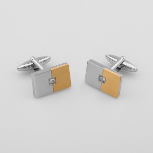 스테인리스 입방 지르코니아 돌을 가진 조각 할 수있는 2 개의 음색 18K 금 커프스 단추