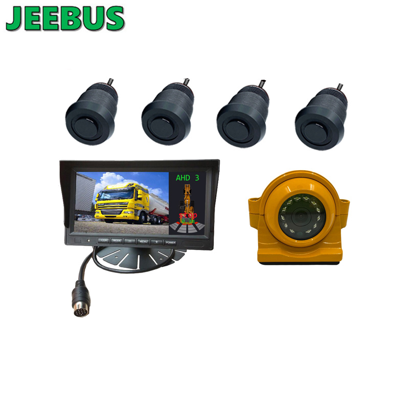 Utrasonic 디지털 주차 센서 레이더 감지 시스템 7inch AHD 모니터가있는 굴삭기 기계 트럭 리버스 카메라