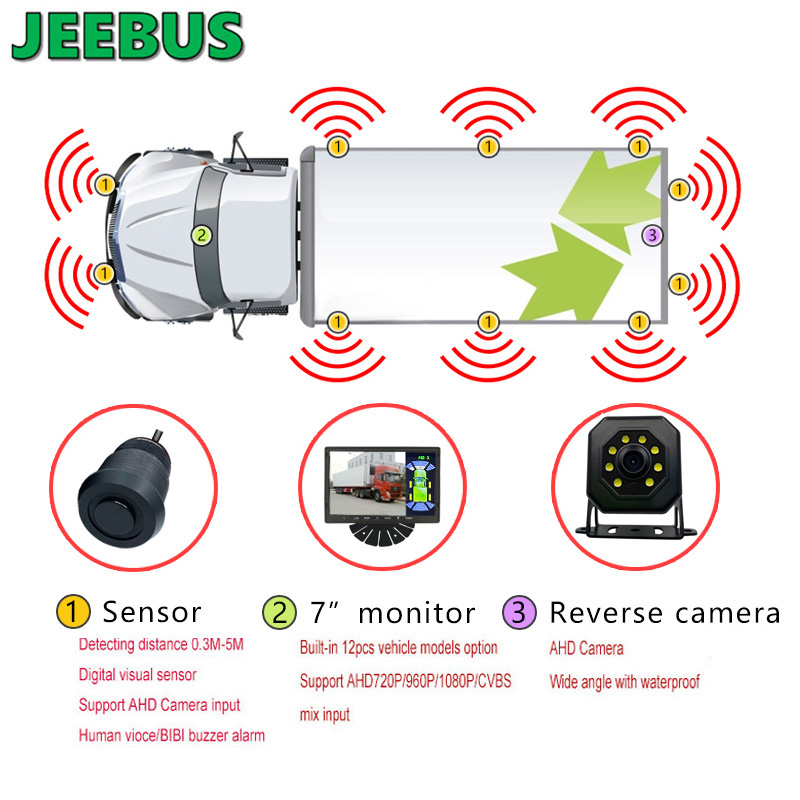 JEEBUS 백업 카메라 비전 주차 센서 모니터링 시스템 초음파 디지털 레이더 감지 센서 디스플레이