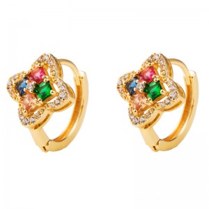 유럽 ​​및 미국 패션 레트로 소원 Aliexpress 새로운 구리 도금 된 골드 꽃 모양의 귀걸이 착색 된 지르콘 귀걸이