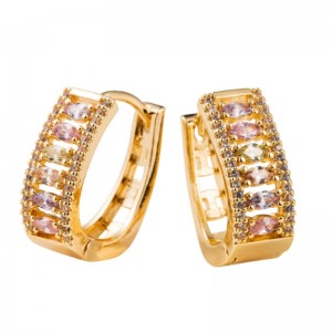 동대문 귀걸이, 여성 인기있는 기질 귀걸이, 구리 상감 지르콘 및 전기 도금 골드 프랑스 귀걸이