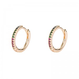 유럽 ​​및 미국 성격 패션 차가운 바람 약간 상감 색상 지르콘 황동 골드 도금 귀 버클 원형 귀걸이 힙합 귀걸이