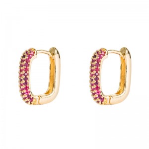 INS 무지개 시리즈 유럽과 미국 스타일 여성 귀걸이 기하학적 구리 골드 도금 마이크로 인감 다채로운 지르콘 힙합 귀걸이