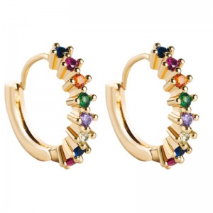耳环欧美跨界来源镶嵌五颜六色锆石几何圆形耳环嘻哈铜镀金首饰