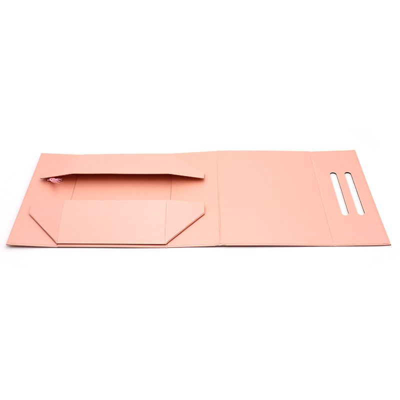 사용자 정의 로고 인쇄 접는 종이 플랫 팩 화장품 선물 포장 핑크 마그네틱 박스 손잡이