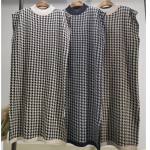 유행 캐주얼 간단한 양모 스웨터 천 조류 케이스 절반 높은 칼라 조끼 드레스 69065#