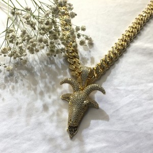 지르콘 솔리드 사슴 머리 힙합 목걸이