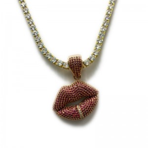 섹시한 빨간 입술 상감 목걸이