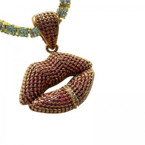 섹시한 빨간 입술 상감 목걸이