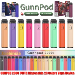 gunnpod 2000 퍼프 미리 채워진 일회용 vape 1250mAh 배터리 전자 담배 deivce 18350 8ml 기화기 스타터 키트 vs elf bar 20 flavs 펜 포드 퍼프 ​​gunpod