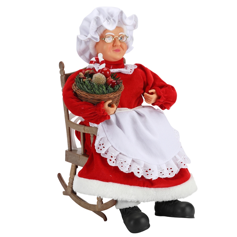 45cm 애니메이션 산타 여성 ​​의자에 앉아 전기 음악 이동 크리스마스 장식 입상 인형 패브릭 휴일 축제