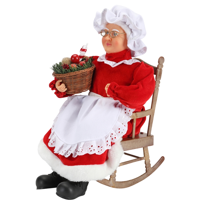 45cm 애니메이션 산타 여성 ​​의자에 앉아 전기 음악 이동 크리스마스 장식 입상 인형 패브릭 휴일 축제