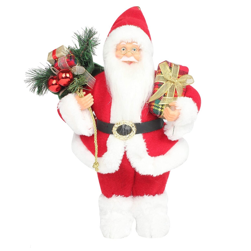 14 인치 서있는 빨간 크리스마스 산타 클로스 입상 선물 상자 소나무 바늘 플라스틱 전통적인 장식 휴가 장식