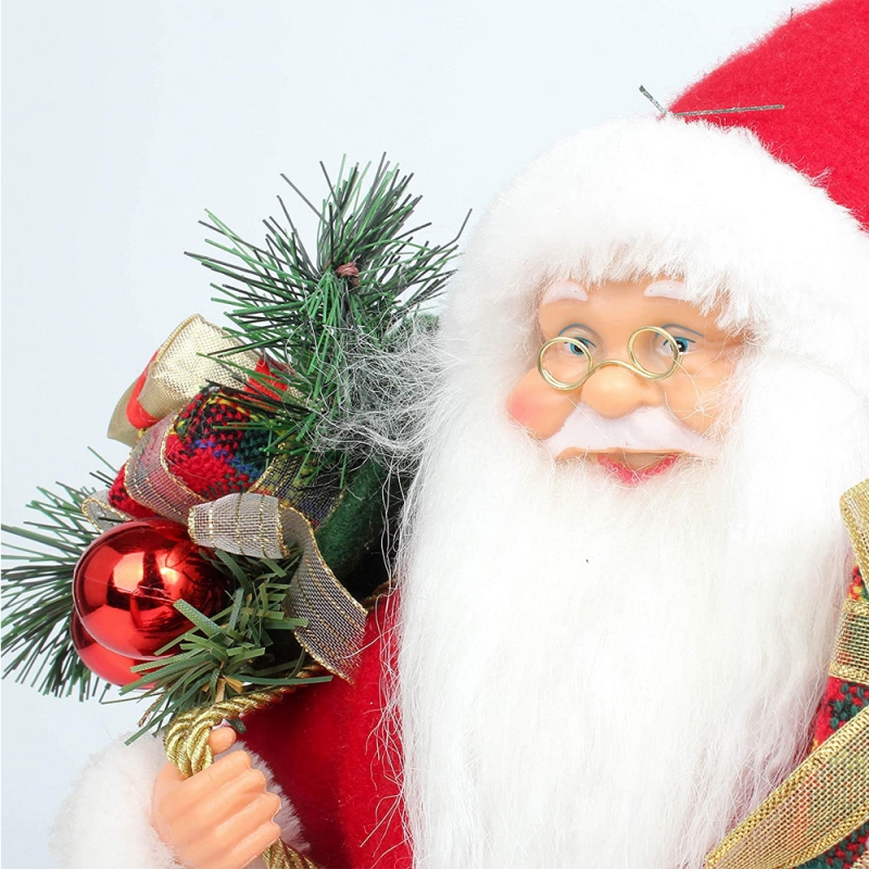 14 인치 서있는 빨간 크리스마스 산타 클로스 입상 선물 상자 소나무 바늘 플라스틱 전통적인 장식 휴가 장식