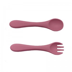 실리콘 숟가락과 나쁜 먹이를위한 포크, 첫 단계 아기 유아 숟가락