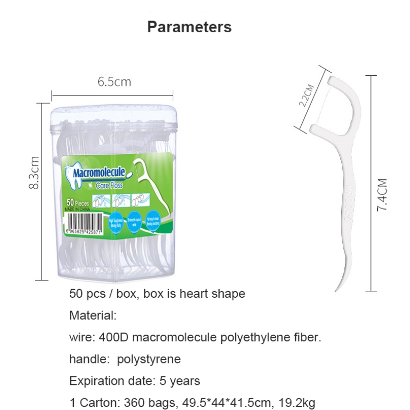 50 PC 포장 심장 모양의 상자 OEM 일회용 자연 도매 저렴한 치실 스틱 포장 치실 치실