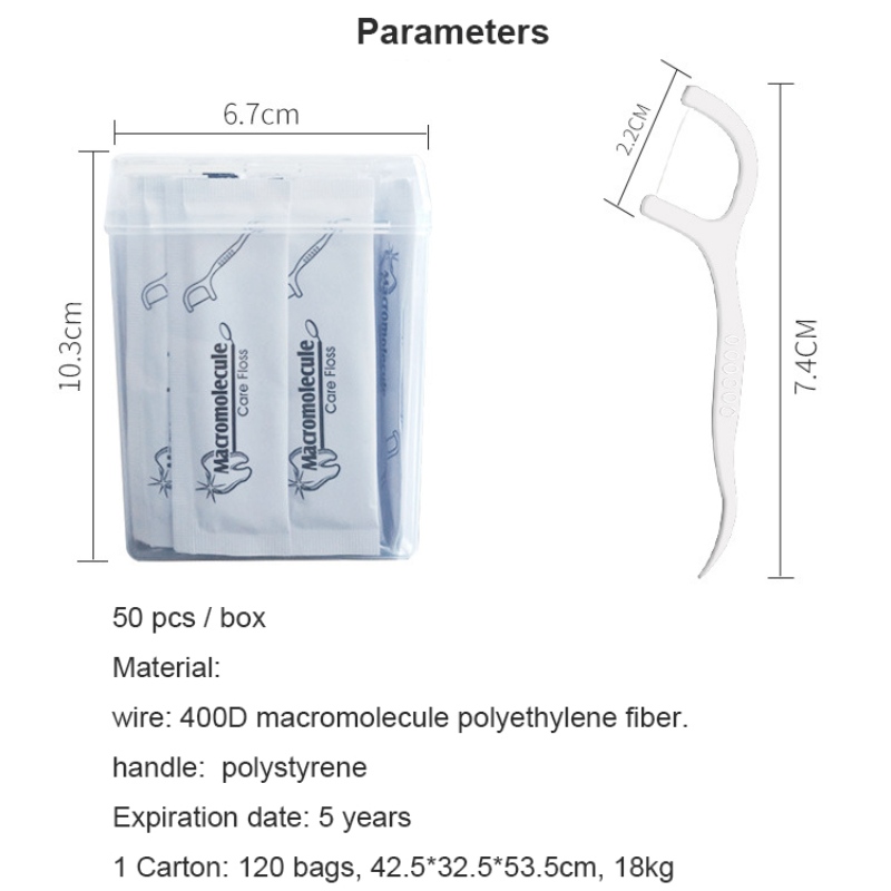 50 Picks 개인 라벨 고품질 치실 박스 구강 위생 개별 포장 된 이쑤시개 휴대용 치실