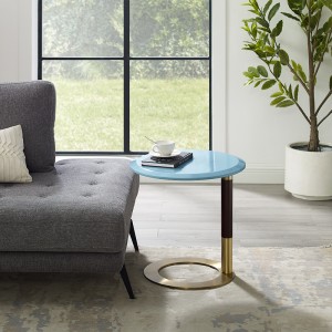 거실 현대 둥근 사이드 테이블 호두 탑 스테인레스 스틸베이스 우드 커피 테이블