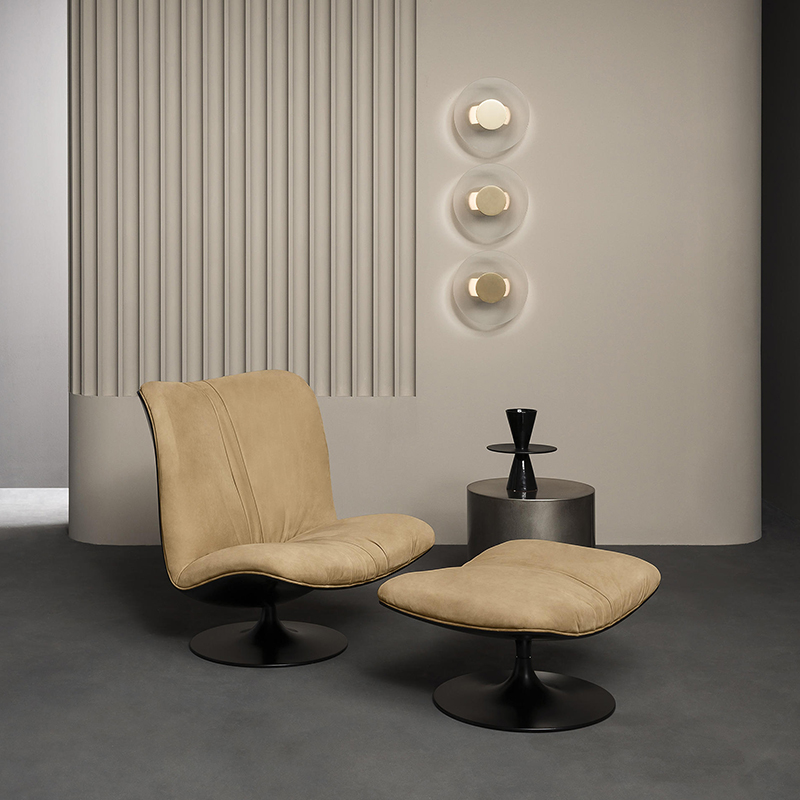 이탈리아 미니멀리스트 럭셔리 디자이너 유리 섬유 현대 정품 가죽 라운지 스위블 악센트 거실 용 의자