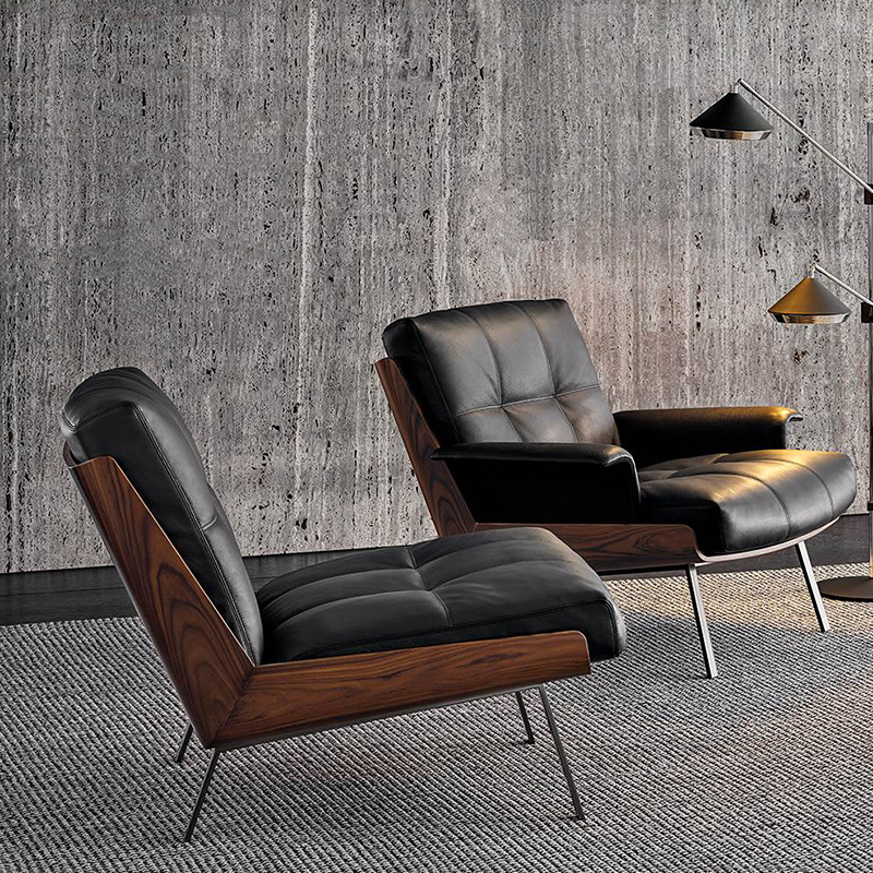 이탈리아 스타일 호텔 로비 목조 현대 럭셔리 정품 가죽 라운지 의자 거실 가구
