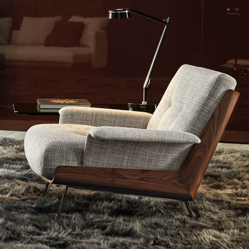 이탈리아 스타일 호텔 로비 목조 현대 럭셔리 정품 가죽 라운지 의자 거실 가구