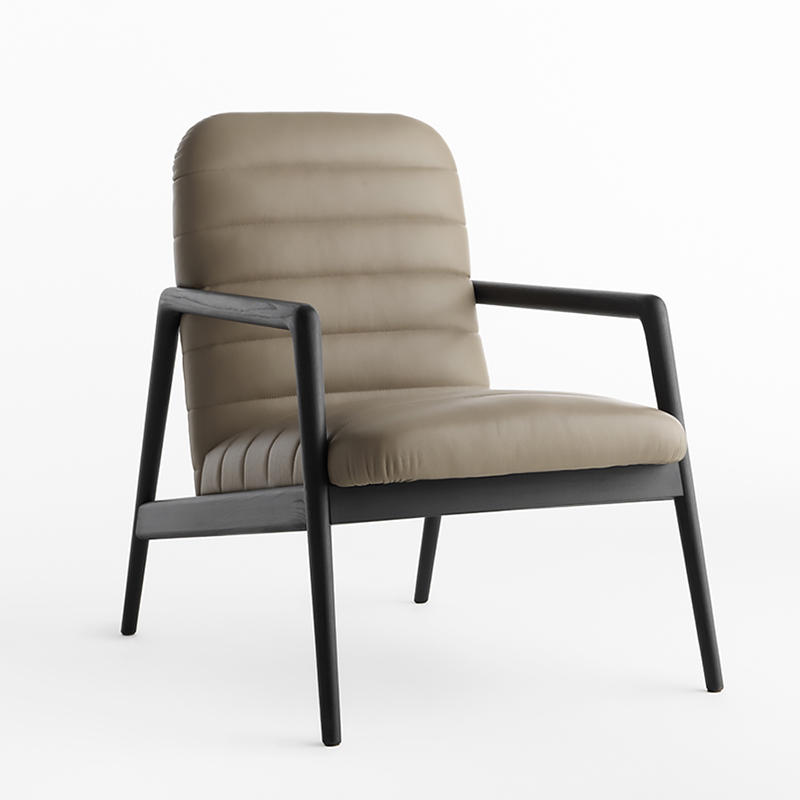 이탈리아 미니멀리스트 디자인 목재 라운지 의자 단일 소파 가죽 팔 의자 거실