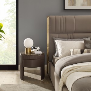 유럽 ​​스타일 화이트 가죽 현대 고급 스탠드 스탠드 대리석 침대 옆 테이블 라운드