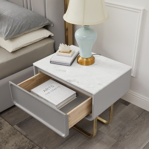 프랑스 골드 스테인레스 스틸 레그 나이트 스탠드 고급 천연 대리석 침대 옆 테이블 캐비닛